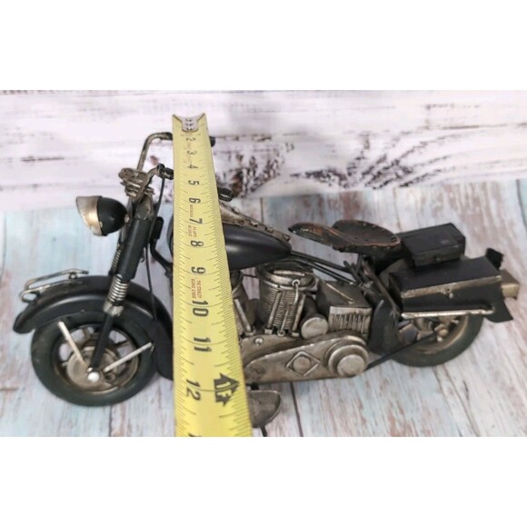 Vintage 1940s Aged Black Metal Motorcycle Model 15''x 8'' X 5'' Display Piece - Picture 9 of 17